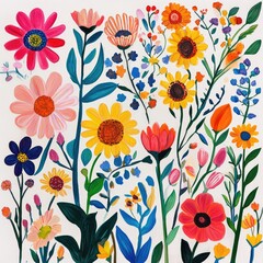 Vibrant floral explosion of various blooms