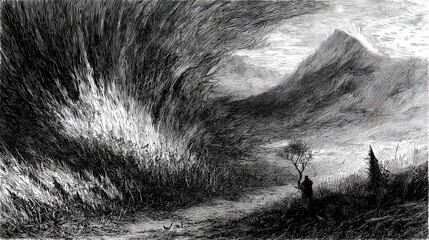 The storm raged each gust of wind an engraving