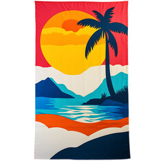 Retro Beach Towel with Giant Vibrant Retro Graphics Isolated on Transparent Background