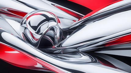 Abstract Chrome Red Liquid Metal Swirl Design