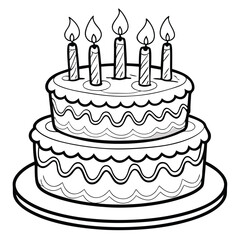 Two-Tier Birthday Cake Drawing: Coloring Page & Clipart Coloring Page