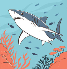 Naklejka premium Great White Shark Illustration – Ocean Predator Vector Art