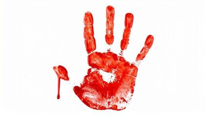 A red handprint on display, suggesting a serious concept such as violence, a crime scene, or a call for help