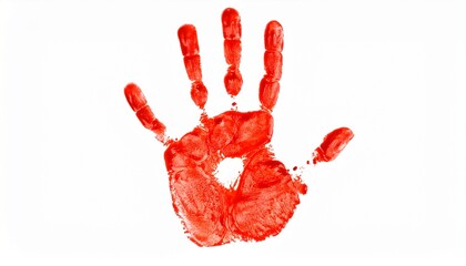 A distinct red handprint left on a surface, conveying a sense of presence or a unique mark. The details of the hand are clearly visible