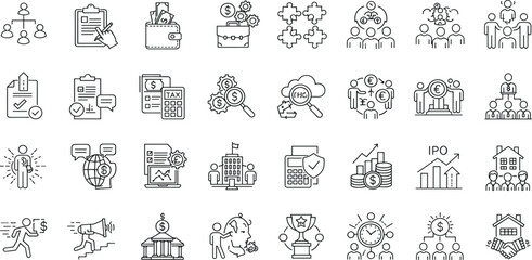 Business Line Editable Icons set. Vector illustration in modern thin line style of finance and management related icons: planning, partnership, analytics, and more.
