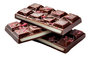 Indulgent chocolate bars stacked with creamy layers and a touch of raspberry, perfect for any sweet tooth craving