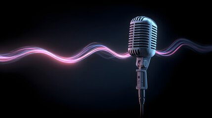 microphone on dark background with tone symbol moving with waves