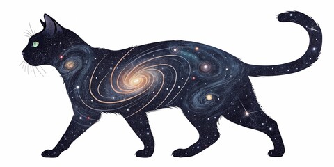 Fototapeta premium a black cat made of galaxies and stars