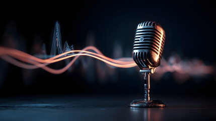 microphone on dark background with tone symbol moving with waves