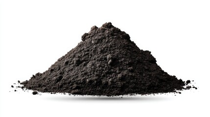 Rich Dark Soil Pile Isolated - A pile of dark brown soil isolated on a white background. Ideal for gardening, agriculture, and environmental concepts