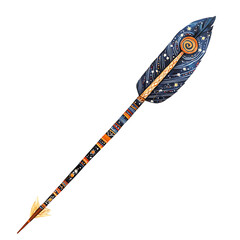 A Painted Arrow with Aboriginal Star Constellations Isolated on Transparent Background