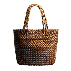 Elegant Straw Tote Bag with Intricate Woven Pattern Isolated on Transparent Background