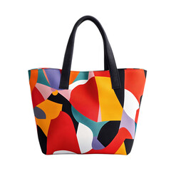 Trendy Canvas Bag with a Vibrant Geometric Print Isolated on Transparent Background