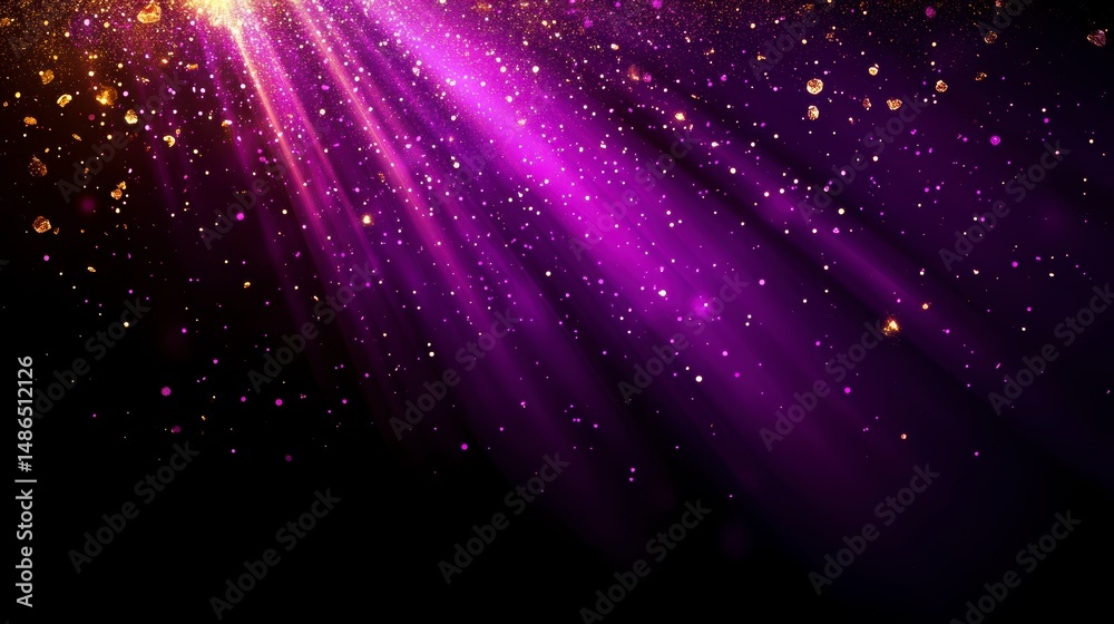 Aufkleber Abstract background with purple and gold light rays and sparkles.