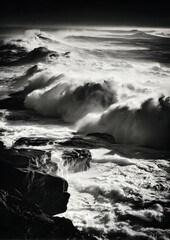Dramatic Black and White Photography of Crashing Ocean Waves