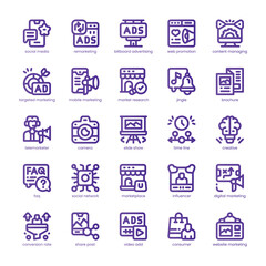 Digital Marketing Icon pack for your website, mobile, presentation, and logo design. Digital Marketing Icon line basic color design. Vector graphics illustration and editable stroke.