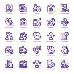 Mental Health Icon pack for your website, mobile, presentation, and logo design. Mental Health Icon line basic color design. Vector graphics illustration and editable stroke.