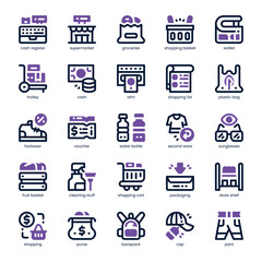 Retail Shopping Icon pack for your website, mobile, presentation, and logo design. Retail Shopping Icon dual tone design. Vector graphics illustration and editable stroke.