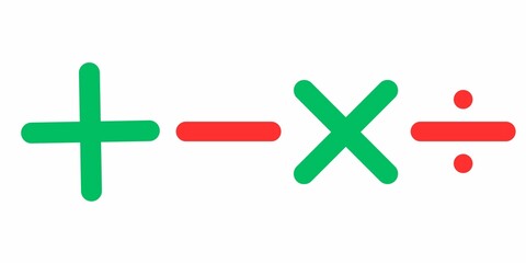 Obraz premium Set of mathematical symbols, set icons of mathematical symbols, plus, minus, multiply and divide maths symbols 