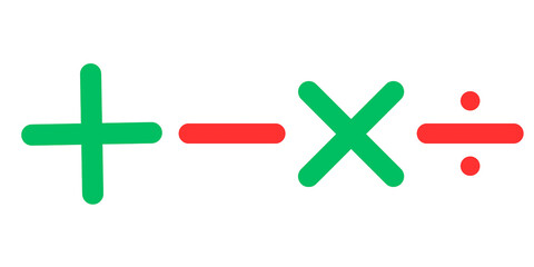 Obraz premium Set of mathematical symbols, set icons of mathematical symbols, plus, minus, multiply and divide maths symbols 