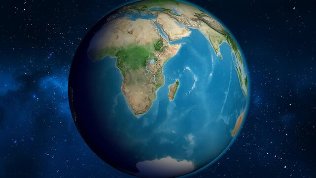 Mozambique on the globe. Outline. Satellite map. No labels