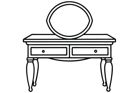 recommend clip art: Outlined Vanity Table with Drawers, Oval Mirror, and Elegant Legs Line Art