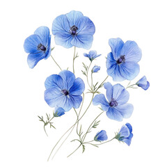 Blue flax flower watercolor isolated on transparent background