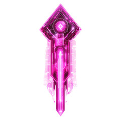 Futuristic Arrow with Digital Motifs in Neon Magenta Isolated on Transparent Background