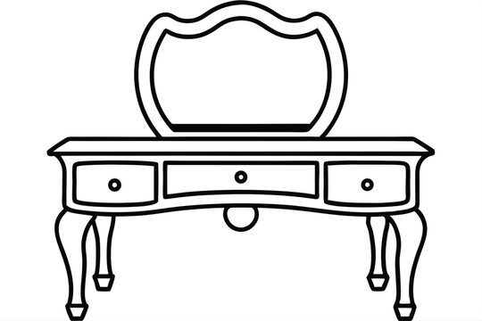 recommend clip art: Line Art of a Vintage Vanity Table with Mirror and Three Drawers