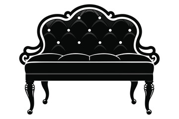 Elegant Black Sofa Vector with Button Tufting and Ornate Legs Isolated