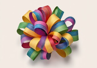 Colorful ribbon bow with vibrant loops on white background.
