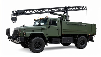 Side View Mockup of a Military Recovery Tow Truck on White Background