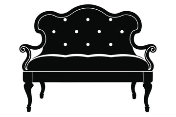Silhouette of Ornate Black Loveseat with Button Tufting and Curved Armrests and Legs
