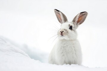 Obraz premium White Rabbit Poses on a Pristine White Background Generative AI