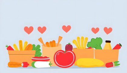Generous contributions of nourishing meals, clipart style. with white shades