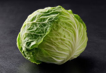 Fototapeta premium Fresh green cabbage on dark background.