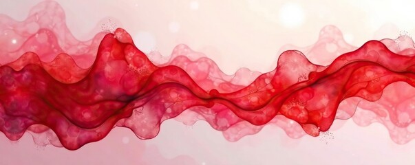 Crimson & scarlet abstract watercolor wash Soft, organic shapes flow centrally , fluid, tone