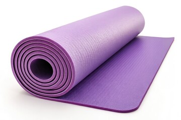 Rolled Purple Yoga Mat on White Background for Fitness Activities Generative AI