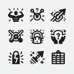 Business strategy, business plan, mission vision, growth chart, profit analysis, market research, goal setting sales funnel SWOT analysis strategic thinking roadmap financial goal icon set
