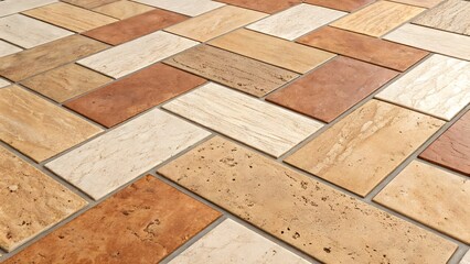 Warm Travertine and Sandstone Diagonal Tile Background