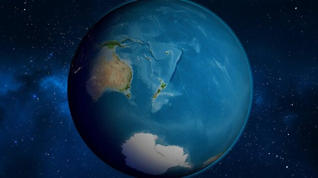 New Zealand on the globe. Outline. Satellite map. No labels