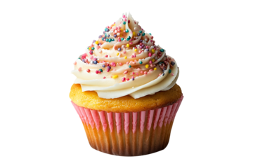 Delicious Birthday cupcake isolated on a transparent background.