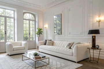 Modern White Living Room With Natural Light and Stylish Features Generative AI