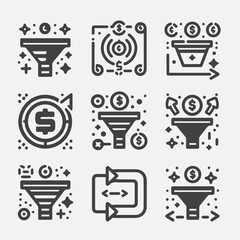 Business strategy, business plan, mission vision, growth chart, profit analysis, market research, goal setting sales funnel SWOT analysis strategic thinking roadmap financial goal icon set