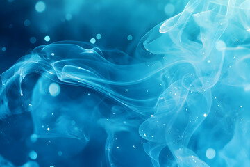Obraz premium Abstract blue smoke swirls with light particles against a dark background.