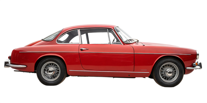 side view vintage red classic car, png transparent background