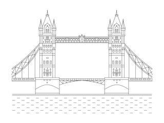 Tower Bridge - Symbol of England. Linear illustration