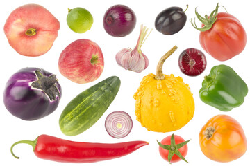 Beautiful colorful fruits and vegetables isolated on white