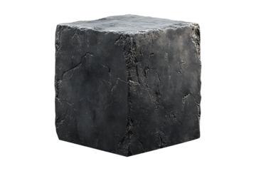 Dark stone cube isolated on a transparent background.