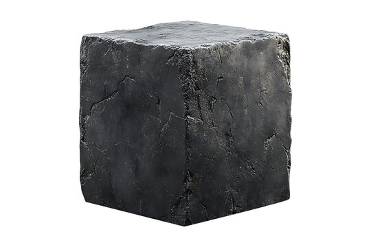 Dark stone cube isolated on a transparent background.